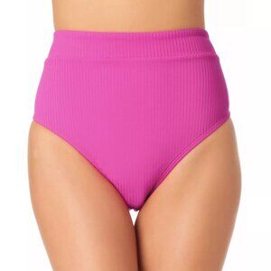 California Waves Womens High-Waist Bikini Swim Bottom Ribbed Fuchsia Size S